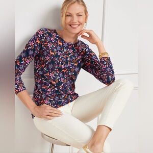 Talbots Women’s Brown Blue Cotton Long Sleeve Crewneck Tee Size LP